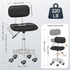 HOOBRO Height Adjustable Rolling Stool, 360° Swivel Drafting Chair with Backrest, Office Desk Chair PU Leather for Salon Barber, Shop Bar, Black and Silver SB36BY01