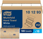 Tork Xpress Soft Multifold Hand Towel White with Grey Leaf Print, Absorbent, 189 Towels Per Pack, 16 Packs, Fits H2 Towel Dispensers