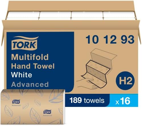 Tork Xpress Soft Multifold Hand Towel White with Grey Leaf Print, Absorbent, 189 Towels Per Pack, 16 Packs, Fits H2 Towel Dispensers