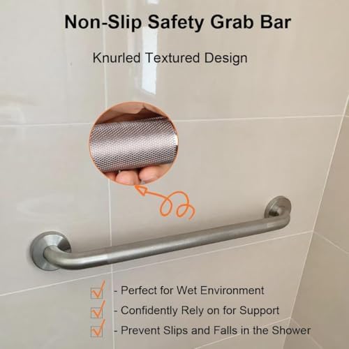 Shower Grab Bar Stainless Steel Bathroom Grab Bar Brushed Nickle 1.25'' Diameter Anti-Slip Textured Heavy Duty Toilet Safety Hand Rail for Seniors Elderly Handicap Balance Handle Bar (40 Inch)