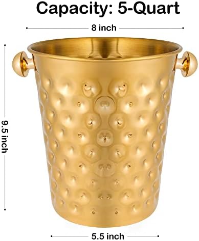 BARsics 5-Quart Metal Golden Champagne Bucket, Hammered Mirror Finish Stainless Steel Ice Bucket for Party, Wedding, Banquet (Gold)