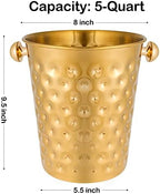 BARsics 5-Quart Metal Golden Champagne Bucket, Hammered Mirror Finish Stainless Steel Ice Bucket for Party, Wedding, Banquet (Gold)