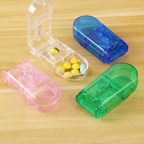 Pill Cutter and Splitter for Small Tablets, Daily Pill Organizer with Built in Storage Compartment, 2 Pack Blue