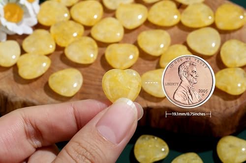 20PCS Citrine Healing Crystals Stones Heart Shaped Polished Crystal Stone Love Cute Pocket Thumb Reiki Wholesale Set Gifts Energy Balancing Meditation Mothers Day Bulk Gifts for Women