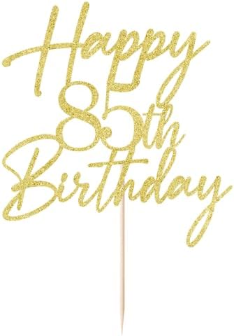 Happy 85th Birthday Cake Topper - Gold Glitter Cheers to 85th Years | Fabulous Cake Decoration for 85-Year-Old Party Supplies (85th)