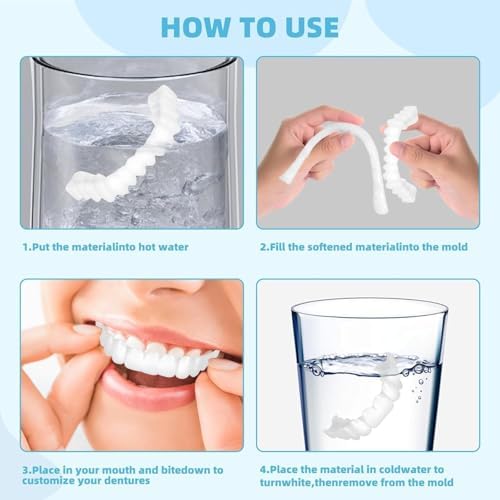 Snap on Veneers, Natural-Looking Dentures for Women & Men, Comfortable Top & Bottom Fake Teeth & Easy to Use 1 Pair