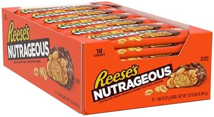 REESE'S NUTRAGEOUS Chocolate, Peanut Butter, Caramel and Peanut Candy Bars, 1.66 oz (18 Count)
