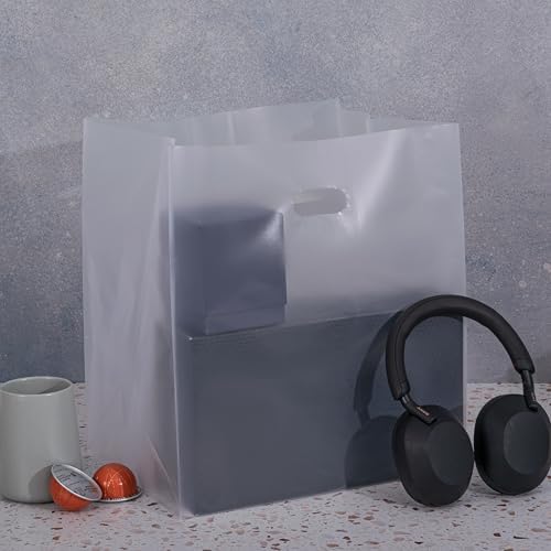 Prime Line Packaging White Plastic Bags, Shopping Bags with Die Cut Handles for Restaurants, Food To Go, Bread, Take Out Goodies, Small Business, Bulk, 13x10x15, 100 Pack