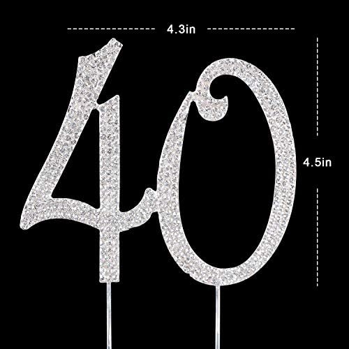 40Cake Topper | Premium Bling Rhinestone Diamond Gems | 50th Birthday or Anniversary Party Decoration Ideas | Quality Metal Alloy | Perfect Keepsake