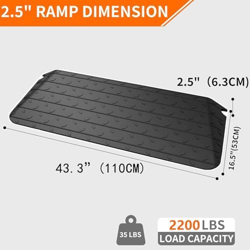 BESEA 2.5" Rise Threshold Ramp Wheelchair Ramp Rubber Curb Ramp for Home Doorways 3.63 Feet Long 2200lbs Load Capacity Power Scooter Ramp