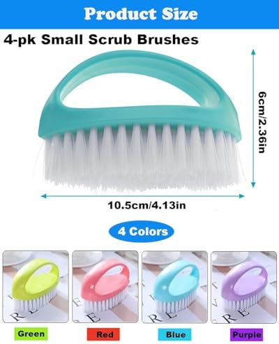 Small Scrub Brush for Cleaning - 4 Pack Scrubbing Brushes with Stiff Nylon Bristles Heavy Duty Cleaning Brush Multi-Purpose Scrub Brushes for Household Cleaning-Small Size
