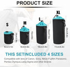 4Pcs Camera Lens Case Bag,4 Sizes Blue Water Resistant Protective Lens Pouch Set With Adjustable Drawstring Rotating Clamp,Replacement Compatible Thick Protective Neoprene for Canon,Nikon,Sony,Pentax