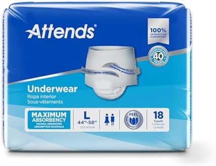 Attends Adult Absorbent Underwear, Large [72 Count] - Maximum Absorbency for Men and Women - Disposable Pull-On Diapers with Tear-Away Sides and Breathable Waistband - AP0730