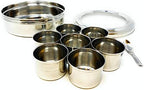 Rani Spice Box (7.5in x 2.8in) Stainless Steel Transparent Round Storage For Spices (Masala Dabba) 7 Compartments, with spoon ~ Packed in an attractive box, perfect for gifts!