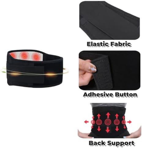 Self Heating Back Waist Brace Magnetic Heated Lumbar Back Support Belt Adjustable Warm Waist Lower Back Lumbar Heating Pad Support Brace for Pain Relief Men Women Heating Back Waist Belt