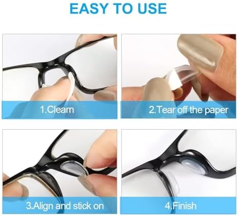 10-Pair Anti-Slip Eyeglass Nose Pads, Soft Silicone with Sticky Backing, Clear, Eyeglass Repair Kits