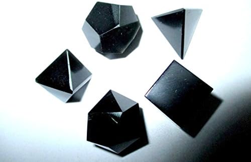 Jet International Black Obsidian Sacred Geometry Sets 5 Stone Platonic Solid Top Grade Quality Merkaba Star W/ Velvet Pouch Attractive Cleansing Life Vitality Healing Chakra Balancing DNA Energy Grid