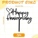 Black Happy Anniversary Cake Topper, Cake Decorations Supplies Company Anniversary Decor for Wedding, Birthday, Company Celebrations