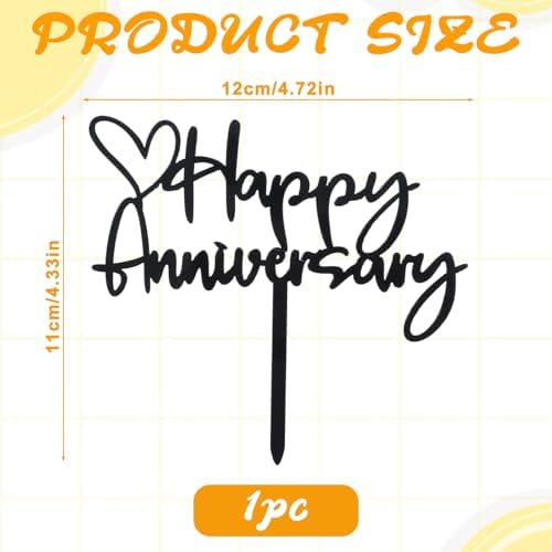 Black Happy Anniversary Cake Topper, Cake Decorations Supplies Company Anniversary Decor for Wedding, Birthday, Company Celebrations