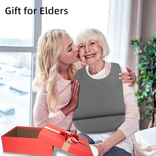 2 Pack Adult Bibs for Men & Women，Adjustable Adult Silicone Bib， Washable Waterproof Bibs for Adults with Crumb Catcher，Gift for Mom/Dad