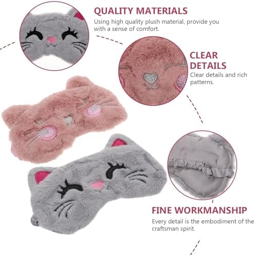 Housoutil Cartoon Plush Eye Masks 2pcs Set, Breathable Sleeping Eye Covers with Cute Animal Embroidery, Portable Soft Blindfolds for Travel and Night Sleep