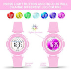 Digital Kids Watch with 7 Color Lights 50M Waterproof,Alarm,Stopwatch,Soft Strap,Children Gifts Sports Watch for Boys Girls 5-12 Years