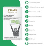 Pro-Ven Fit for School Kids Vitamins Kids Probiotic Chewable Tablets | 12.5 Billion CFUs with Vitamin C & D for Ages 4-16 | Strawberry Flavor | Vegetarian, Gluten & Lactose Free | 30 Daily Tablets