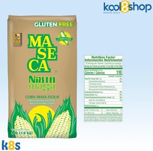 Maseca Nixtamasa Instant Corn Masa Flour Gluten Free Kosher 4 lbs Bag 2 Pack + 2 Storage Reusable Bags by KOOL8SHOP Infinite Deals