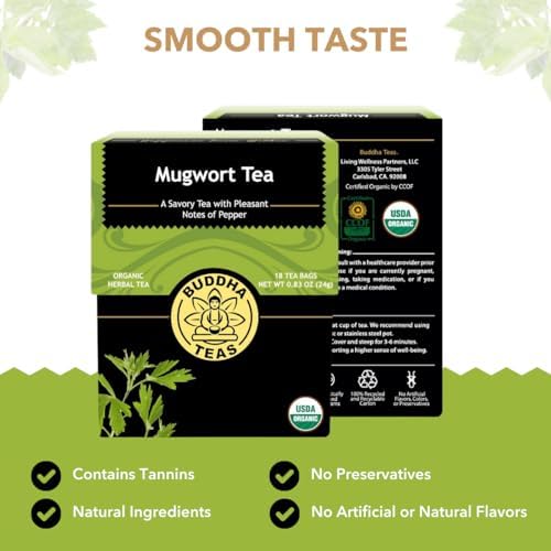 Organic Mugwort Tea, 18 Bleach-Free Tea Bags – Organic Tea Improves Digestion, and Acts as an Emotional Relaxant, No GMOs