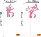 12 Pack Happy 15th Birthday Party Decorations, Mis 15 Centerpiece Sticks, Hello 15 Fabulous Table Toppers, Double Sided Glitter Cheers to 15 Years Old Birthday Anniversary Party Decotations Deep Pink