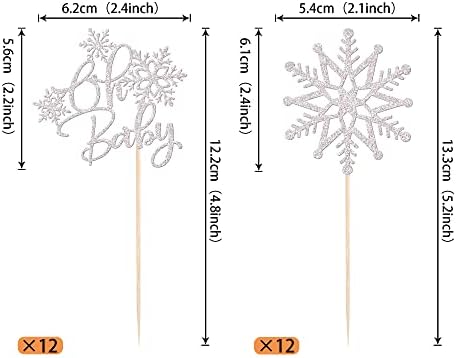 Rsstarxi 24 Pack Snowflake Oh Baby Cupcake Toppers Glitter Winter Frozen Them Cupcake Picks Baby Shower Cake Decorations for Snowflake Them Gender Reveal Christmas Kids Birthday Party Supplies Silver