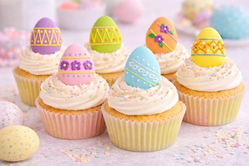 Edible Easter Cupcake Toppers – 12 Count Royal Icing Assorted Egg Sugar Decorations (1.25") – Cake & Cookie Decor for Spring Desserts
