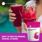 Kate Naturals Dragon Fruit Powder for Baking & Drinks (4oz). Vegan, Gluten Free Dried Pink Pitaya Powder for Dragonfruit Syrup, Smoothies & Food Coloring