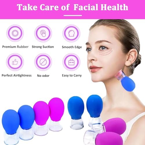Vacuum Cupping Set for Face-8 Pcs Rubber Vacuum Face Suction Cup Facial Cupping Tools Kit for Skin Back Neck Arm Shoulder Muscle with Clear Storage Box