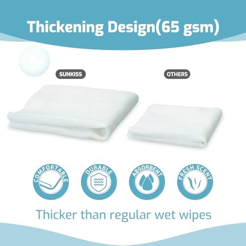 SUNKISS Trustplus Wet Wipes for Adult No Rinse, Extra Large 8”x12” Body Cleaning Washcloths for Elderly Incontinence & Cleansing, Fresh Scented, 200 Count (4 Packs of 50)