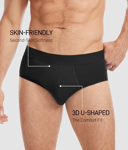 YESWEL Incontinence Underwear for Men, Washable Reusable Protective Bladder Control Cotton Briefs, 50ml Absorbency, 3 Pack (Black, Large)