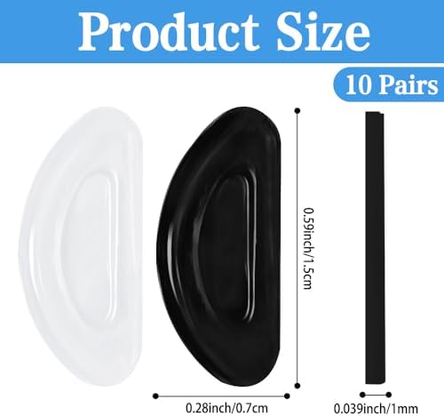 Eyeglass Nose Pads, Anti-Slip Silicone Nose Pad for Glasses, Non Slip Soft Adhesive Sunglass Replacement Sticky Nosepads Cushion for Plastic Frames Eyeglasses Glasses Sunglass 1 mm (5-Black & 5-Clear)