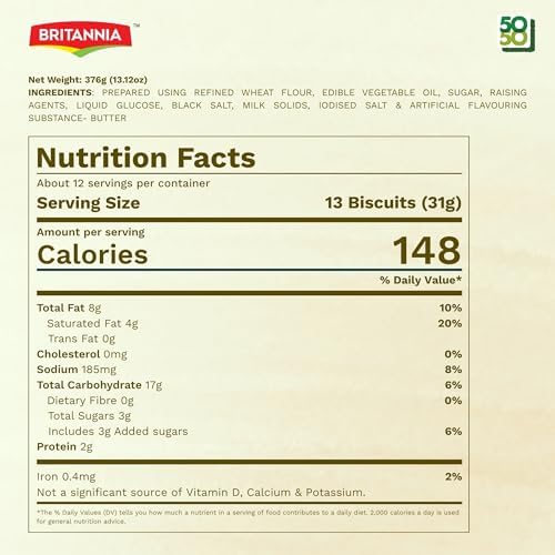 Britannia Crackers 50 50 Maska Chaska Biscuit - Original Baked Snack Crackers, Family Pack 13.12oz (372g) - (Pack of 6(21.9 oz))