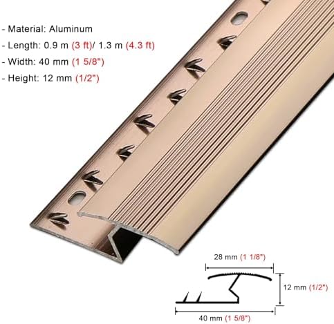 Aluminum Z Bar Carpet Transition Strip with Screws, Anti-Slip Seam Strips for Carpet Thickness Within 12 Mm, 90/130 Cm Long Floor Edge Decorative(Pink Gold,L0.9m/3ft)