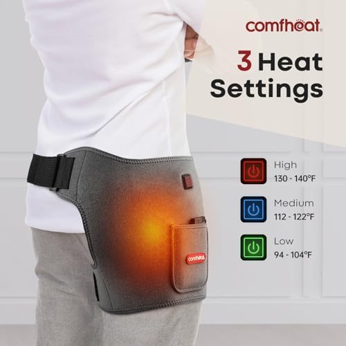 Cordless Hip Heating Pad for Pain Relief FSA Eligible HSA 5000mAh Battery Powered Heated Hip Brace Wrap for Hip Sciatica Pain Recovery Buttock, Up to 52" Waist Size, Gift for Women Men