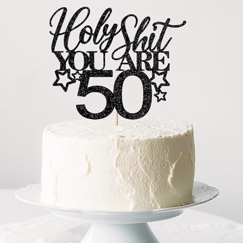 Happy 50th Bithday Cake Topper, You're 50 Birthday Cake decoration，Funny 50th Birthday Decorations for Men Women Black Glitter Cake decoration