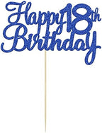 Gyufise 1Pc Happy 18th Birthday Cake Topper Blue Glitter 18th Birthday Cake Pick Cheers to 18 Years Old Eighteen Fabulous Cake Decorations for 18th Birthday Wedding Anniversary Party Supplies