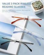 TERAISE Rimless Reading Glasses for Men Women, Blue Light Blocking Reading Glasses Ultralight Frameless Reader Men