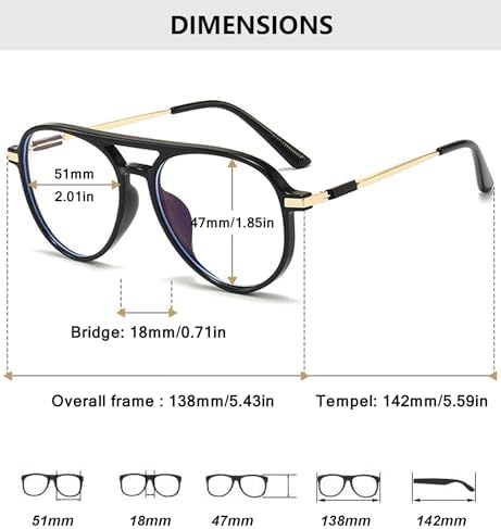 Stylish Pilot Frame Reading Glasses Plastic Double Bridge Blue Light Blocking Readers Eyeglasses for Women Mens