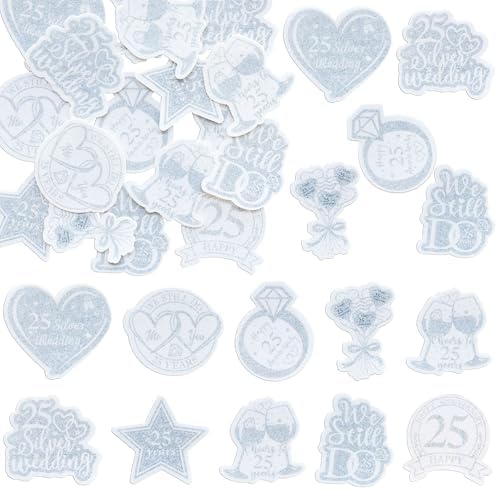 Gyufise 54Pcs Edible 25th Anniversary Cupcake Toppers Silver Happy Wedding Glutinous Rice Paper Cheers to 25 Years We Still Do Picks Party Cake Decorations Supplies