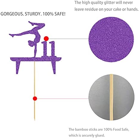 Purple Gymnastic 11 Cake Topper, Girl Rose Gold Glitter Gymnast 11th Birthday Party Decoration
