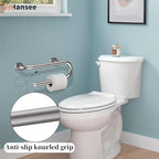 𝐔𝐩𝐠𝐫𝐚𝐝𝐞𝐝 Toilet Grab Bars 16 Inch - Toilet Paper Holder Grab Bar Stainless Steel Knurled Toilet Grab Bars for Seniors Bathtub Bathroom Rails for Elderly Safety Balance Support, Brushed Nickel