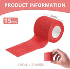 15 Pack 2 Inch x 5 Yards Red Self Adhesive Bandage Breathable Cohesive Bandage Wrap Rolls Elastic Self-Adherent Tape for Stretch Athletic, Sports, Wrist, Ankle