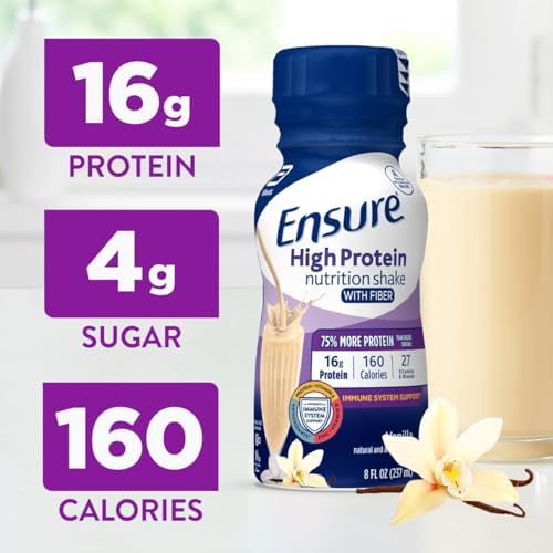 Ensure High Protein Bottled Vanilla Nutrition Shake with Fiber, Ready to Drink, 16g Protein and 27 Vitamins and Minerals, 8 fl oz, 24 Pack