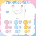 16 Pcs Happy Birthday Cake Topper Cake Bunting Topper Banner with Wood Pole Rainbow Garland with Bow Ribbon Balloon Cupcake Decor for Birthday Baby Shower (Pink,Blue,Yellow)